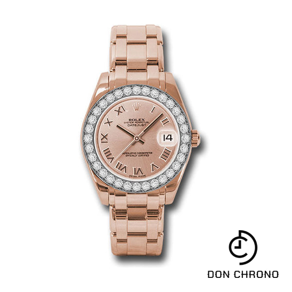 Rolex Everose Gold Datejust Pearlmaster 34 Watch - 32 Diamond Bezel - Pink Roman Dial - 81285 prp