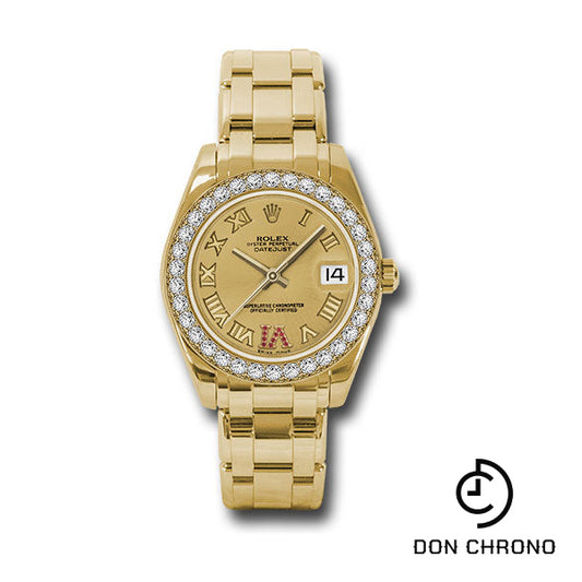 Rolex Yellow Gold Datejust Pearlmaster 34 Watch - 34 Diamond Bezel - Champagne Ruby Roman Vi Roman Dial - 81298 chrr