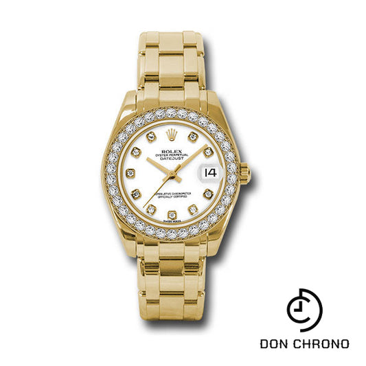 Rolex Yellow Gold Datejust Pearlmaster 34 Watch - 34 Diamond Bezel - White Diamond Dial - 81298 wd