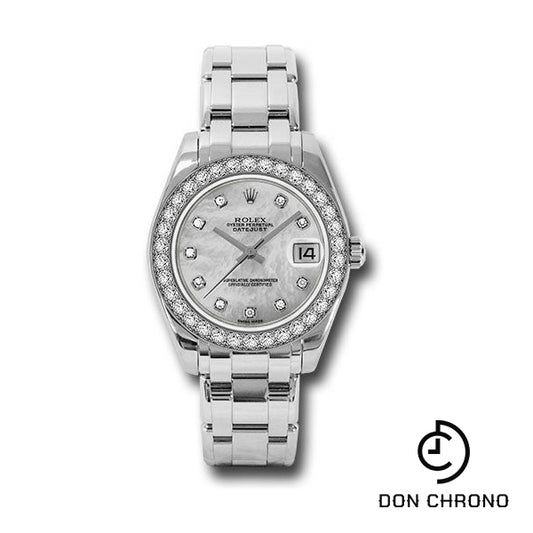 Rolex White Gold Datejust Pearlmaster 34 Watch - 34 Diamond Bezel - White Mother-Of-Pearl Diamond Dial - 81299 md