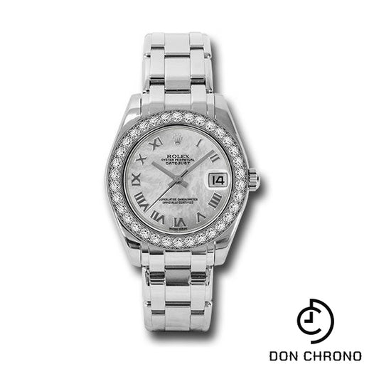 Rolex White Gold Datejust Pearlmaster 34 Watch - 34 Diamond Bezel - White Mother-Of-Pearl Roman Dial - 81299 mr