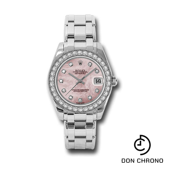 Rolex White Gold Datejust Pearlmaster 34 Watch - 34 Diamond Bezel - Pink Mother-Of-Pearl Diamond Dial - 81299 pmd