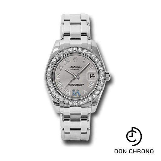 Rolex White Gold Datejust Pearlmaster 34 Watch - 34 Diamond Bezel - Silver Roman Dial - 81299 ssr