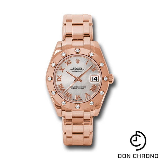 Rolex Pink Gold Datejust Pearlmaster 34 Watch - 12 Diamond Bezel - Mother-Of-Pearl Roman Dial - 81315 mr
