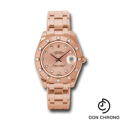 Rolex Pink Gold Datejust Pearlmaster 34 Watch - 12 Diamond Bezel - Pink Diamond Dial - 81315 pchd