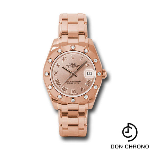 Rolex Everose Gold Datejust Pearlmaster 34 Watch - 12 Diamond Bezel - Pink Roman Dial - 81315 pr