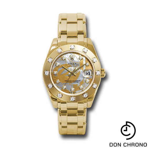 Rolex Yellow Gold Datejust Pearlmaster 34 Watch - 12 Diamond Bezel - Goldust Dream Mother-Of-Pearl Diamond Dial - 81318 gdd