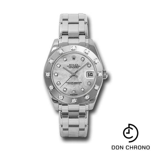 Rolex White Gold Datejust Pearlmaster 34 Watch - 12 Diamond Bezel - White Mother-Of-Pearl Diamond Dial - 81319 md