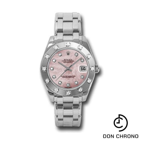 Rolex White Gold Datejust Pearlmaster 34 Watch - 12 Diamond Bezel - Pink Mother-Of-Pearl Diamond Dial - 81319 pmd