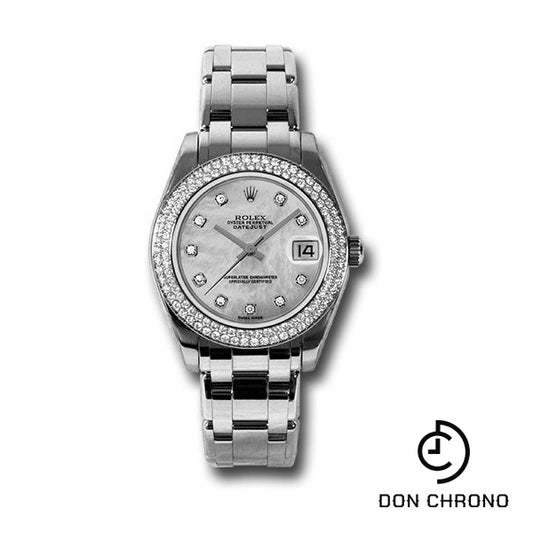 Rolex White Gold Datejust Pearlmaster 34 Watch - 116 Diamond Bezel - Mother-Of-Pearl Diamond Dial - 81339 md