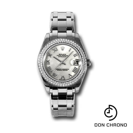 Rolex White Gold Datejust Pearlmaster 34 Watch - 116 Diamond Bezel - Mother-Of-Pearl Roman Dial - 81339 mr