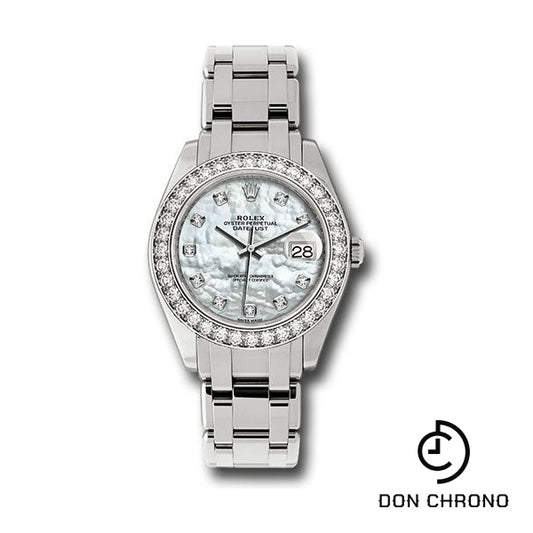 Rolex White Gold Datejust Pearlmaster 39 Watch - 36 Diamond Bezel - White Mother-Of-Pearl Diamond Dial - 86289 md