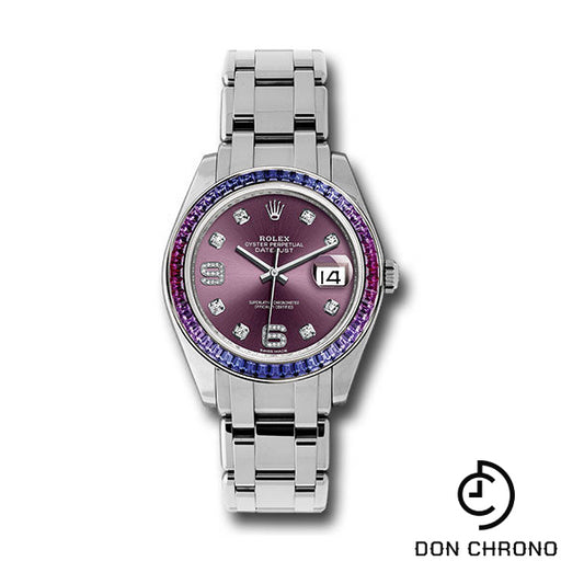Rolex White Gold Datejust Pearlmaster 39 Watch - 48 Blue To Fuchsia Pink Gradient Baguette-Cut Sapphires Bezel - Red Grape Diamond Dial - 86349SAFUBL