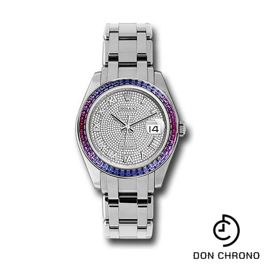 Rolex White Gold Datejust Pearlmaster 39 Watch - 48 Blue To Fuchsia Pink Gradient Baguette-Cut Sapphires Bezel - 18K White Gold Diamond Paved Dial - 86349SAF dpr