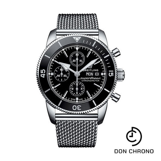 Breitling Superocean Heritage II Chronograph 44 Watch - Steel Case - Black Dial - Steel Aero Classic Bracelet - A13313121B1A1