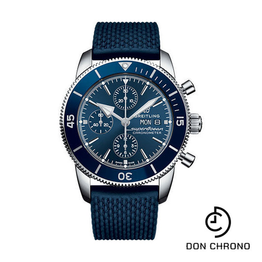 Breitling Superocean Heritage II Chronograph 44 Watch - Steel Case - Blue Dial - Blue Rubber Aero Classic Strap - A13313161C1S1