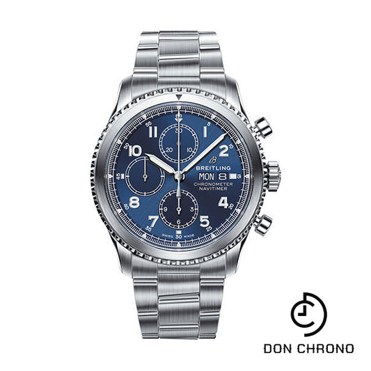 Breitling Aviator 8 Chronograph 43 Watch - Steel Case - Blue Dial - Steel Professional III Bracelet - A13314101C1A1
