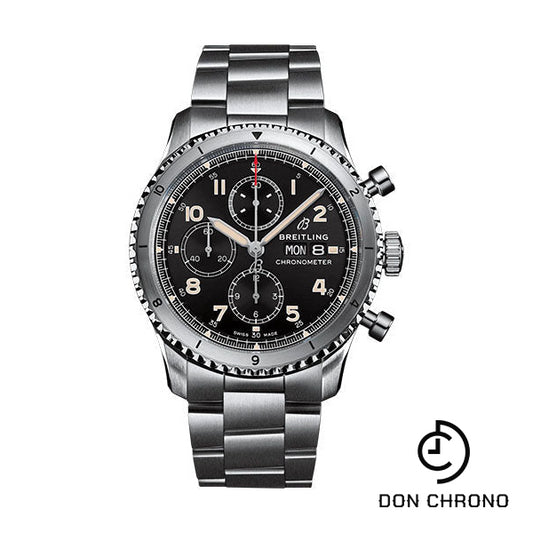 Breitling Aviator 8 Chronograph 43 Watch - Stainless Steel - Black Dial - Metal Bracelet - A13316101B1A1