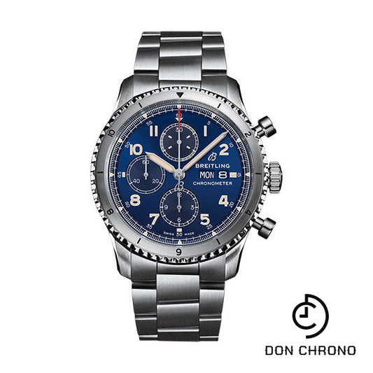 Breitling Aviator 8 Chronograph 43 Watch - Stainless Steel - Blue Dial - Metal Bracelet - A13316101C1A1