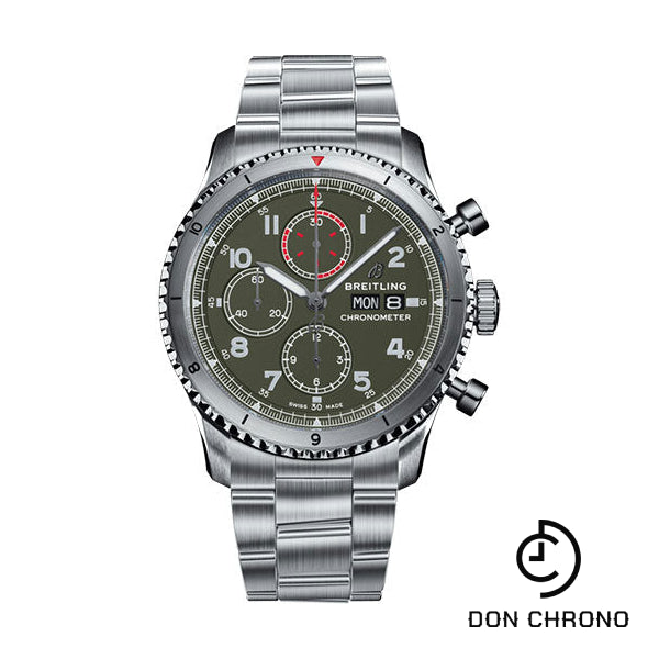 Breitling Aviator 8 Chronograph 43 Curtiss Warhawk Watch - Steel - Green Dial - Steel Bracelet - A133161A1L1A1