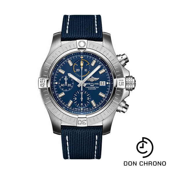 Breitling Avenger Chronograph 45 Watch - Stainless Steel - Blue Dial - Blue Calfskin Leather Strap - Tang Buckle - A13317101C1X1