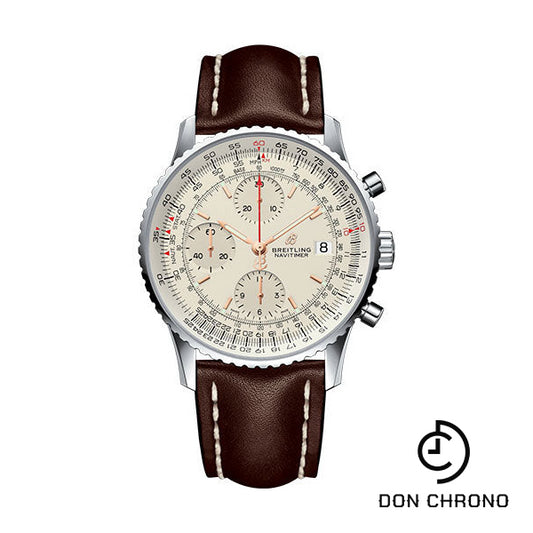 Breitling Navitimer 1 Chronograph 41 Watch - Steel Case - Mercury Silver Dial - Brown Leather Strap - A13324121G1X1