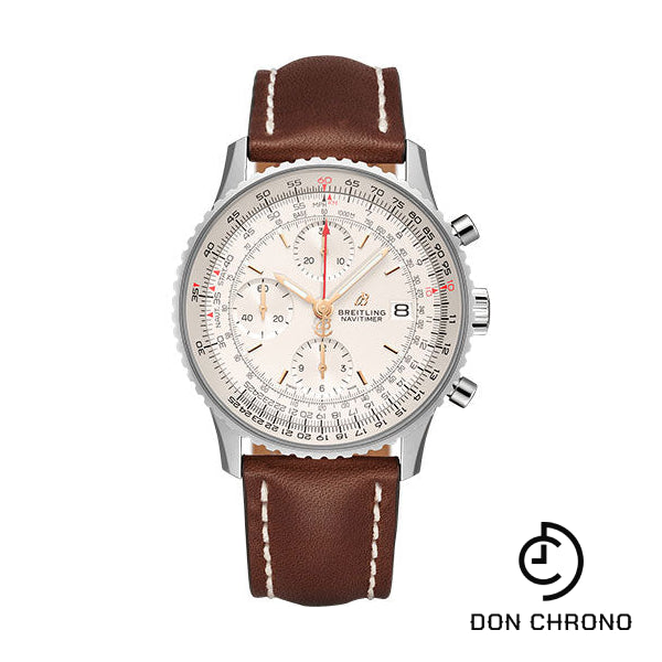 Breitling Navitimer Chronograph 41 Watch - Steel - Mercury Silver Dial - Brown Leather Strap - Folding Buckle - A13324121G1X3