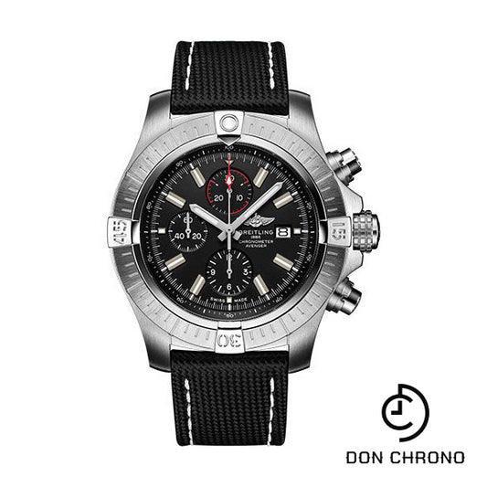 Breitling Super Avenger Chronograph 48 Watch - Stainless Steel - Black Dial - Anthracite Calfskin Leather Strap - Tang Buckle - A13375101B1X1