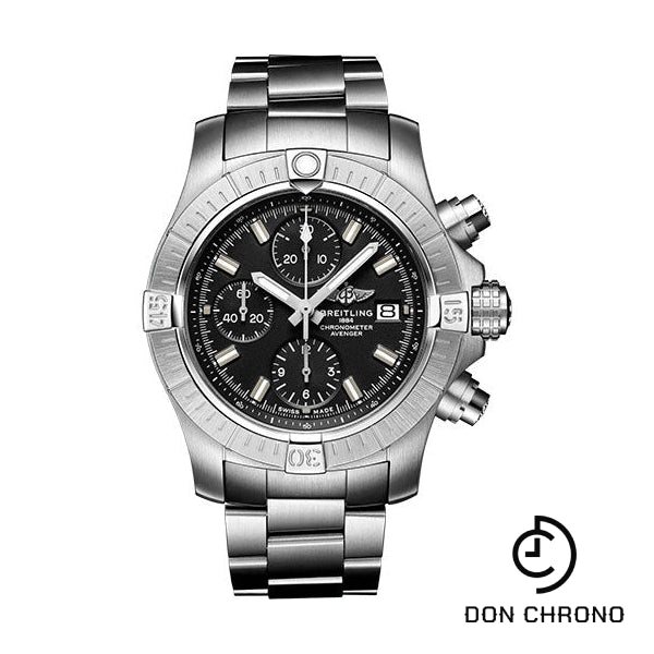 Breitling Avenger Chronograph 43 Watch - Stainless Steel - Black Dial - Metal Bracelet - A13385101B1A1