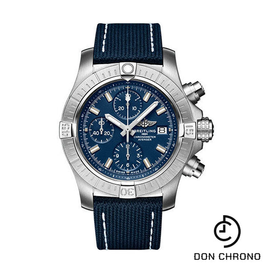 Breitling Avenger Chronograph 43 Watch - Stainless Steel - Blue Dial - Blue Calfskin Leather Strap - Tang Buckle - A13385101C1X1