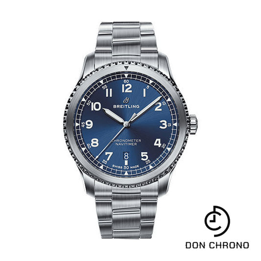 Breitling Aviator 8 Automatic 41 Watch - Steel Case - Blue Dial - Steel and Satin Professional III Bracelet - A17314101C1A1