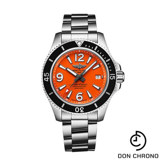 Breitling Superocean Automatic 42 Watch - Steel - Orange Dial - Steel Bracelet - A17366D71O1A1