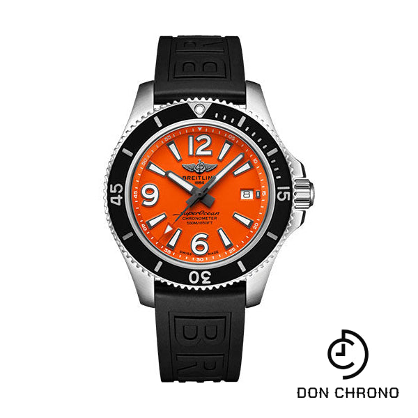 Breitling Superocean II 42 Watch - Steel - Orange Dial - Black Diver Pro III Strap - Folding Buckle - A17366D71O1S2