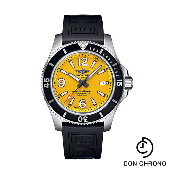 Breitling Superocean Automatic 44 Watch - Stainless Steel - Yellow Dial - Black Rubber Strap - Tang Buckle - A17367021I1S1