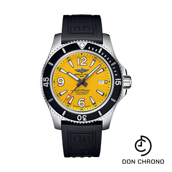 Breitling Superocean Automatic 44 Watch - Stainless Steel - Yellow Dial - Black Rubber Strap - Folding Buckle - A17367021I1S2