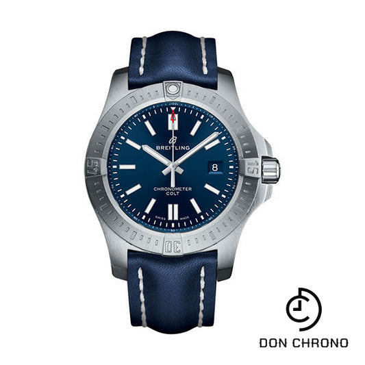 Breitling Chronomat Colt Automatic 44 Watch - Steel Case - Mariner Blue Dial - Blue Leather Strap - A17388101C1X1