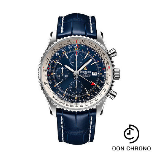 Breitling Navitimer Chronograph GMT 46 Watch - Steel - Blue Dial - Blue Croco Strap - Tang Buckle - A24322121C2P1