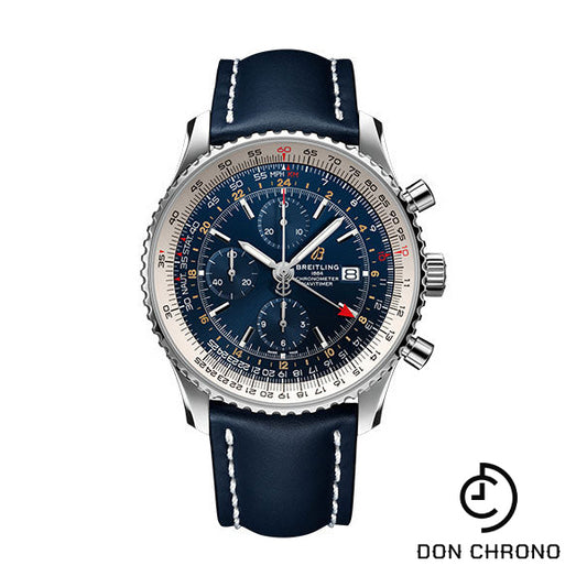 Breitling Navitimer Chronograph GMT 46 Watch - Steel - Blue Dial - Blue Leather Strap - Tang Buckle - A24322121C2X1