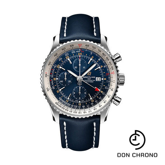 Breitling Navitimer Chronograph GMT 46 Watch - Stainless Steel - Blue Dial - Blue Calfskin Leather Strap - Folding Buckle - A24322121C2X2