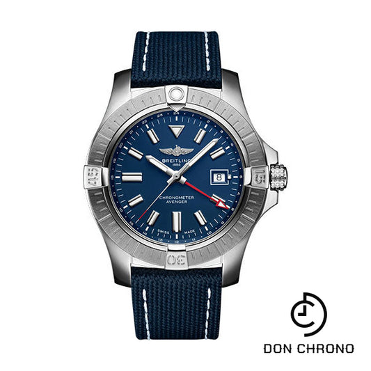Breitling Avenger Automatic GMT 45 Watch - Stainless Steel - Blue Dial - Blue Calfskin Leather Strap - Tang Buckle - A32395101C1X1
