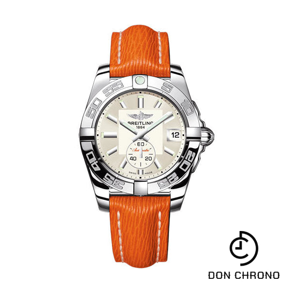 Breitling Galactic 36 Automatic Watch - Stainless Steel - Silver Dial - Orange Calfskin Leather Strap - Tang Buckle - A37330121G1X1