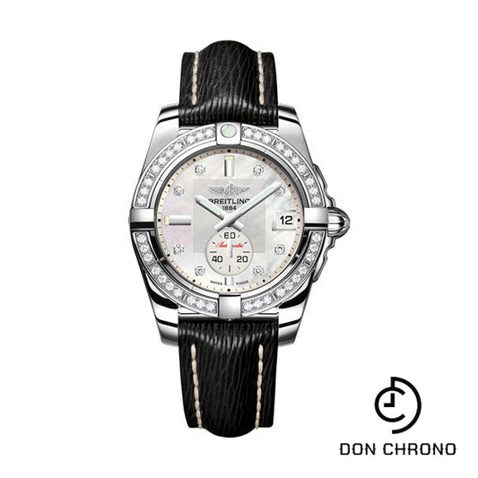Breitling Galactic 36 Automatic Watch - Steel - Pearl Diamond Dial - Black Sahara Strap - A3733053/A717/213X/A16BA.1