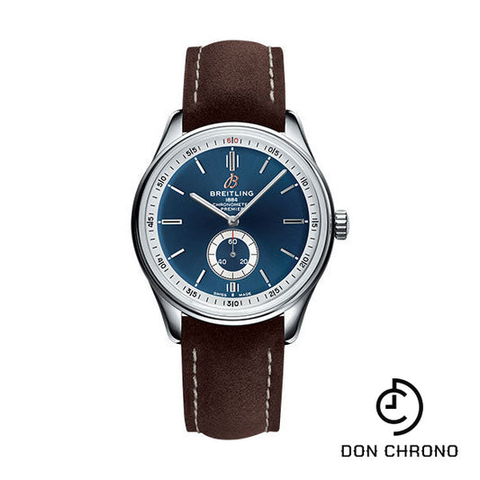 Breitling Premier Automatic Watch - 40mm Steel Case - Blue Dial - Brown Nubuck Strap - A37340351C1X1
