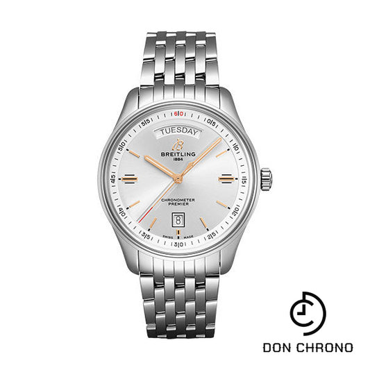 Breitling Premier Automatic Day & Date Watch - 40mm Steel Case - Silver Dial - Steel Bracelet - A45340211G1A1