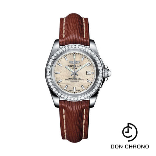Breitling Galactic 32 Sleek Watch - Steel - Mother-Of-Pearl Dial - Brown Sahara Strap - Tang Buckle - A7133053/A800/211X/A14BA.1