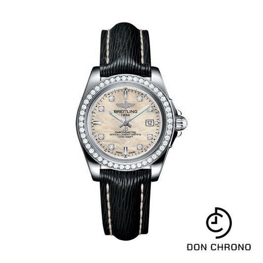 Breitling Galactic 32 Sleek Watch - Steel - Mother-Of-Pearl Diamond Dial - Black Sahara Strap - A7133053/A801/208X/A14BA.1