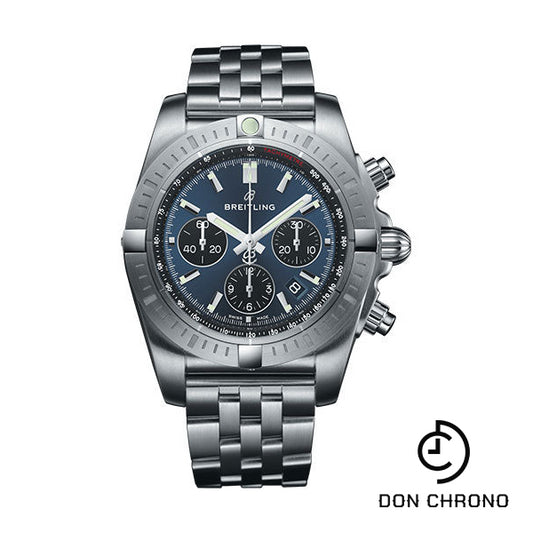 Breitling Chronomat B01 Chronograph 44 Watch - Steel Case - Blackeye Blue Dial - Steel Pilot Bracelet - AB0115101C1A1