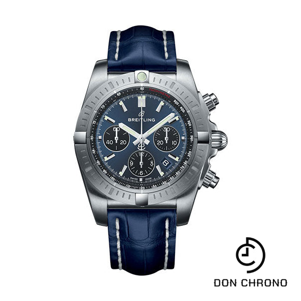 Breitling Chronomat B01 Chronograph 44 Watch - Steel Case - Blackeye Blue Dial - Blue Croco Strap - AB0115101C1P1