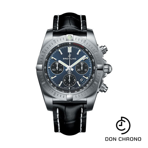 Breitling Chronomat B01 Chronograph 44 Watch - Steel Case - Blackeye Blue Dial - Black Croco Strap - AB0115101C1P2