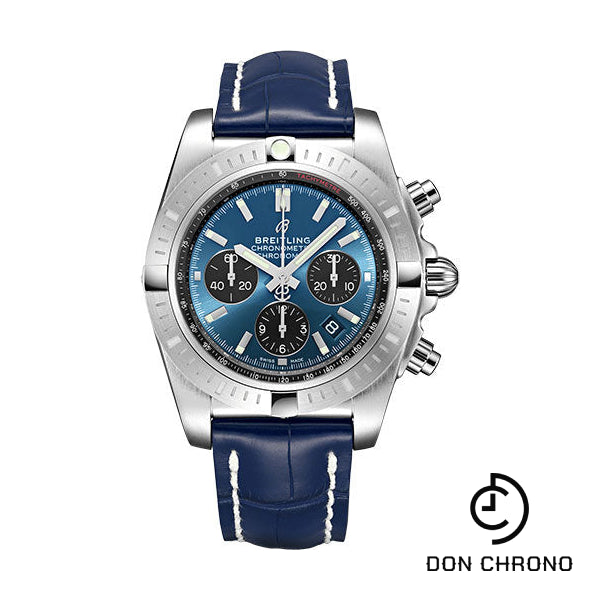 Breitling Chronomat B01 Chronograph 44 Watch - Steel - Blackeye Blue Dial - Blue Croco Strap - Folding Buckle - AB0115101C1P3